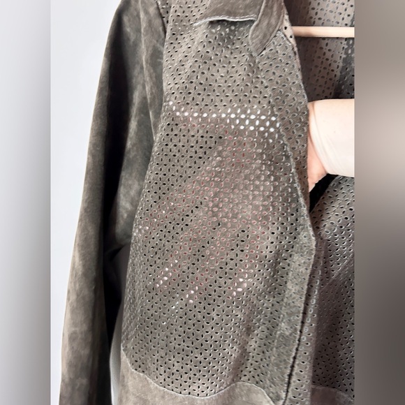 ECRU Brown Suede Perforated Button Down Overshirt Shacket Boho Western | Size L - Picture 4 of 16